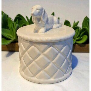 New White Shabby Royal Chic Ceramic Dachound Doggie Treat Dog Treat Jar